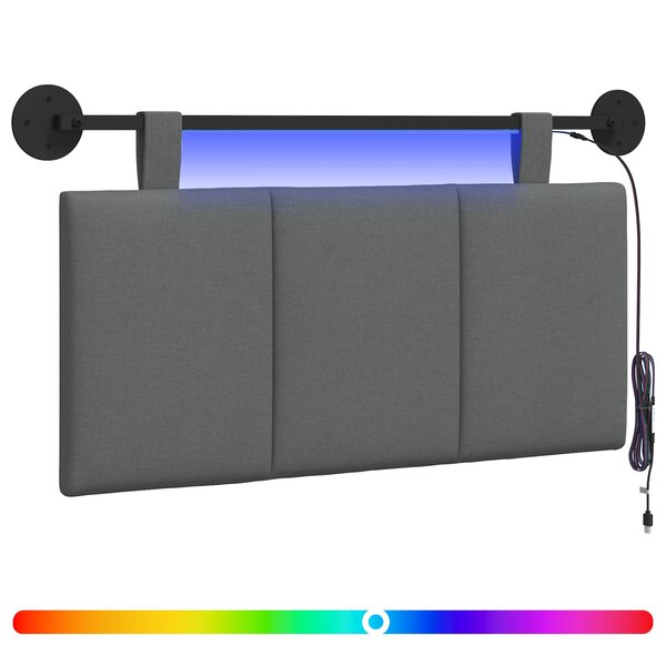 vidaXL Tête de lit suspendue Avec lumière LED Gris foncé Tissu