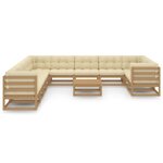 vidaXL Salon de jardin 12 Pièces avec coussins marron miel bois de pin