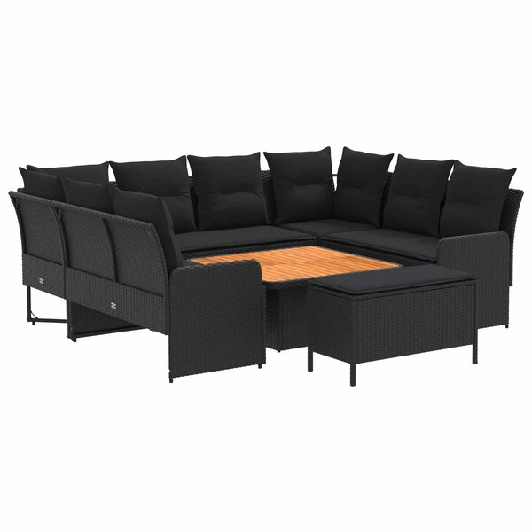 vidaXL Ensembles de meubles avec oreiller 7 Pièces Noir Rotin PE