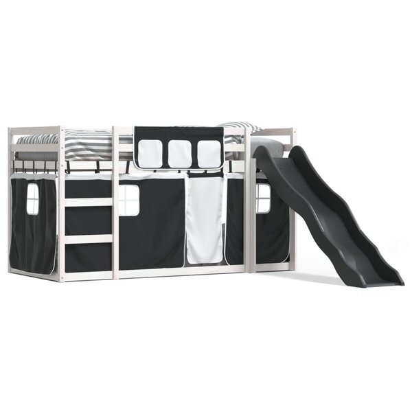 vidaXL Lit superposé sans matelas avec toboggan blanc noir 90x190 cm