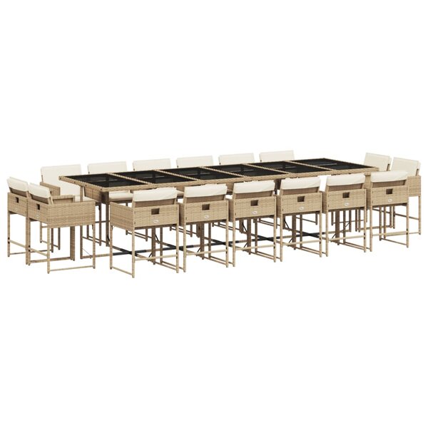 vidaXL Ensemble à manger de jardin et coussins 17 Pièces beige