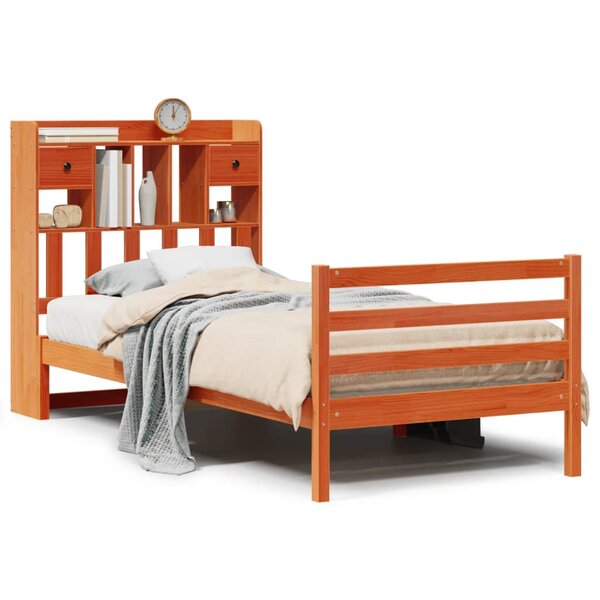vidaXL Lit bibliothèque sans matelas cire marron 90x190 cm pin massif