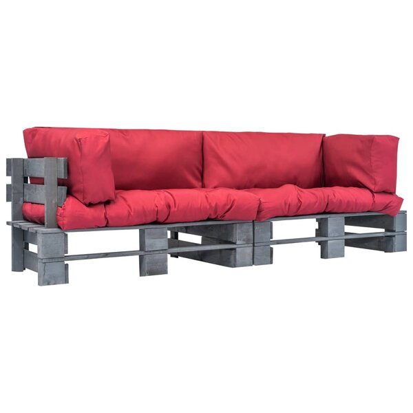 vidaXL Canapés de jardin palette 2 Pièces avec coussins rouge Bois de pin