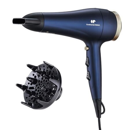 CONTINENTAL EDISON Seche-Cheveux avec diffuseur - SC2400DIF - 2400W - Fonction Ionique - 3 Températures /  2 Vitesses - Bleu & Or