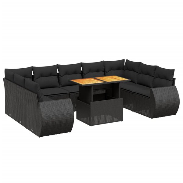 vidaXL Salon de jardin 10 Pièces avec coussins noir résine tressée
