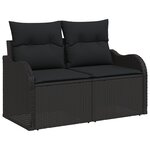 Ensemble de Canapé de Jardin de 7 Pièces avec Coussins Noir Poly Rattan