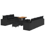Ensemble de Canapés de Jardin 10 Pièces avec Coussins Noir Rattan Acacia