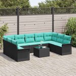 vidaXL Ensemble de canapé de jardin 10 Pièces Noir Poly rotin