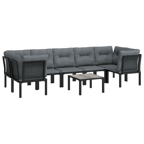 Salon de jardin meuble d'extérieur ensemble de mobilier 8 pièces résine tressée noir et gris 02_0017881