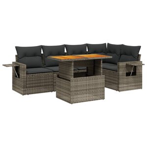 vidaXL Salon de jardin 6 Pièces avec coussins gris résine tressée