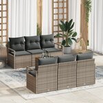 Ensemble canapé jardin vidaXL 7 pièces avec coussins Gris Poly Rattan Acacia