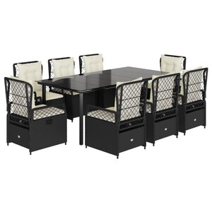 vidaXL Ensemble à manger de jardin 9Pièces coussins noir résine tressée