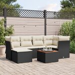 vidaXL Salon de jardin 7 Pièces avec coussins noir résine tressée