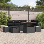 vidaXL Ensemble de salle à manger de jardin de 7 pièces avec coussins noir poly rattan acacia