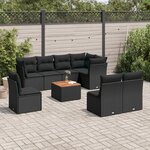vidaXL Salon de jardin 9 Pièces avec coussins noir résine tressée