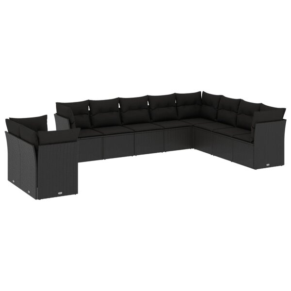 vidaXL Salon de jardin 10 Pièces avec coussins noir résine tressée