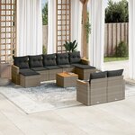 vidaXL Salon de jardin avec coussins 10 Pièces gris résine tressée
