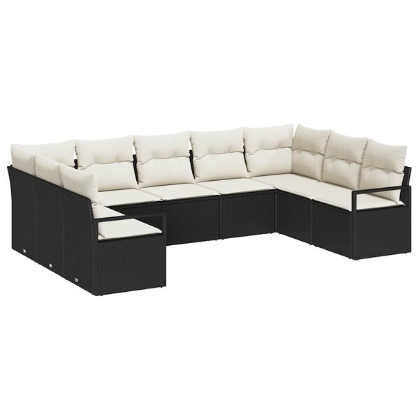 vidaXL Ensemble de canapé de jardin 9 Pièces Noir Poly rotin