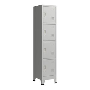 Casier de bureau armoire meuble de rangement pour bureau atelier chambre acier métallique avec 4 portes acier laqué 180 x 38 x 45 cm gris 03_0006348