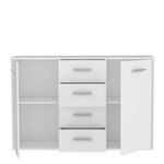 Buffet bas - Blanc mat - 2 portes + 4 tiroirs  - PILVI - L 122,6 x P 34,2 x H 81,1 cm