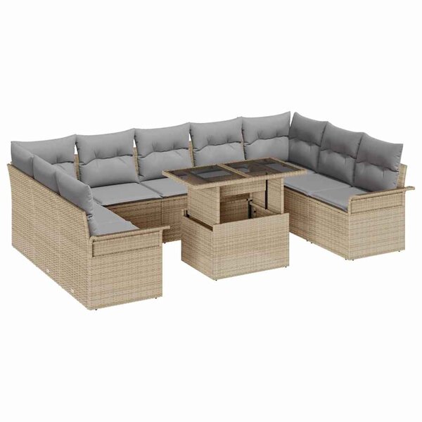 vidaXL Ensemble de canapé de jardin 10 Pièces Beige Poly Rattan