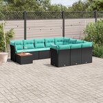 vidaXL Salon de jardin 11 Pièces avec coussins noir résine tressée