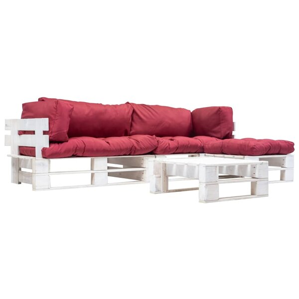vidaXL Salon de jardin palette 4 Pièces avec coussins rouge Bois