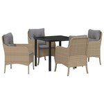 vidaXL Ensemble de Salle à Manger de Jardin de 5 Pièces avec Coussins Beige Rattan Synthétique