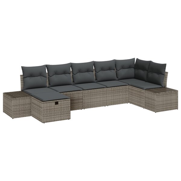 vidaXL Canapé de jardin 7 pièces avec des coussins gris en poly rotin