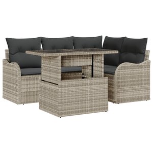 Ensemble de Canapé de Jardin 5 Pièces avec Coussins Gris Clair Poly Rattan