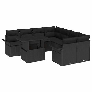 vidaXL Ensemble de canapé de jardin avec coussin 9 Pièces Noir Poly rotin