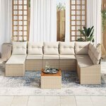 vidaXL Ensemble de canapé de jardin 9 Pièces Beige Poly rotin
