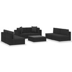 vidaXL Salon de jardin 7 Pièces avec coussins Noir Résine tressée