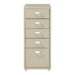 Caisson de bureau armoire meuble de rangement à roulettes avec 5 tiroirs 69 x 28 x 41 cm camel 03_0009100