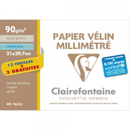 Papier millimétré - papier vélin - a4 21 x 29 7 cm - 90g - clairefontaine