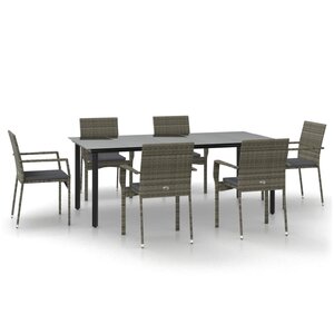 vidaXL Ensemble à manger jardin et coussins 7 Pièces Noir et gris Rotin