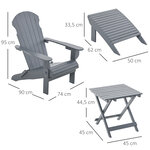 Fauteuil de jardin Adirondack pliable avec repose-pied et table basse bois sapin traité gris