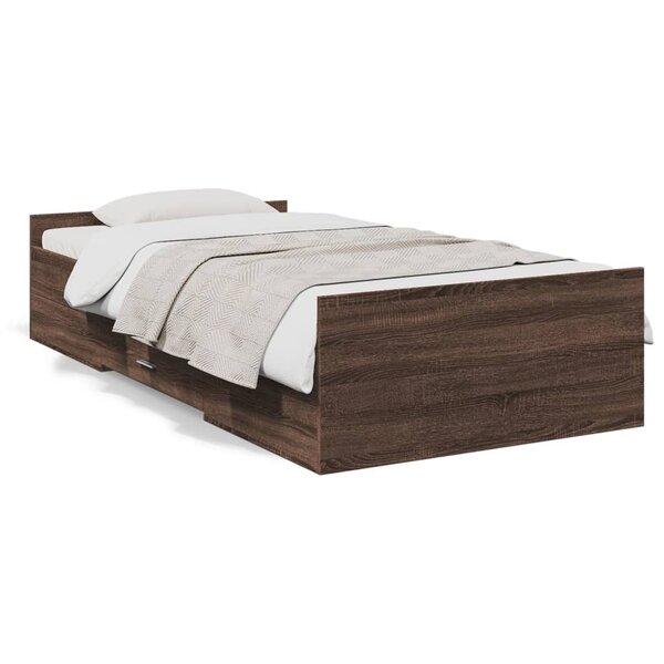 vidaXL Cadre de lit avec tiroirs sans matelas chêne marron 75x190 cm