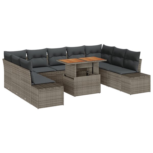 vidaXL Ensemble de canapé de jardin de 10 pièces avec coussins gris en rotin poly