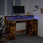 vidaXL Bureau et lumières LED chêne fumé 140x55x91cm bois d'ingénierie