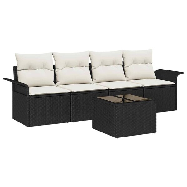 vidaXL Ensemble de canapé de jardin avec coussin 5 Pièces Noir et Crème