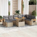 vidaXL Salon de jardin avec coussins 9 Pièces beige résine tressée acacia