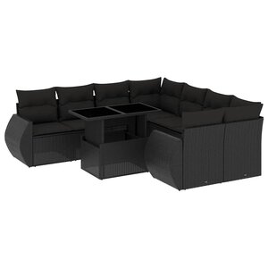 vidaXL Salon de jardin 9 Pièces avec coussins noir résine tressée