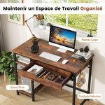 Bureau d'ordinateur avec tiroir poste de travail informatique industriel de 100 cm avec étagère réglable avec crochets brun rustique 20_0007984