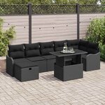 vidaXL Ensemble de canapé de jardin avec coussin 8 Pièces Noir Poly rotin