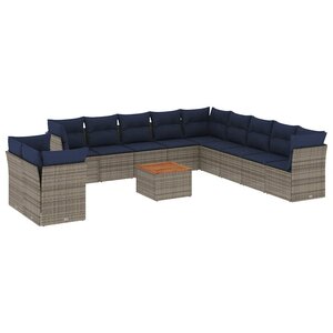 vidaXL Salon de jardin avec coussins 12 Pièces gris résine tressée
