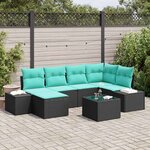 vidaXL Ensemble de canapé de jardin avec coussin 7 Pièces Noir polyrotin
