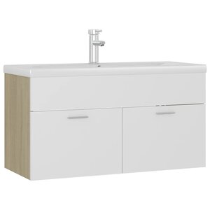 vidaXL Armoire d'évier et lavabo intégré Blanc/chêne sonoma Aggloméré
