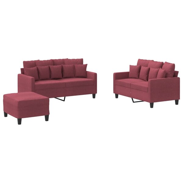 vidaXL Ensemble de canapés 3 Pièces avec coussins Rouge bordeaux Tissu