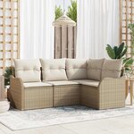vidaXL Ensemble de canapé de jardin 4 Pièces Beige Poly rotin